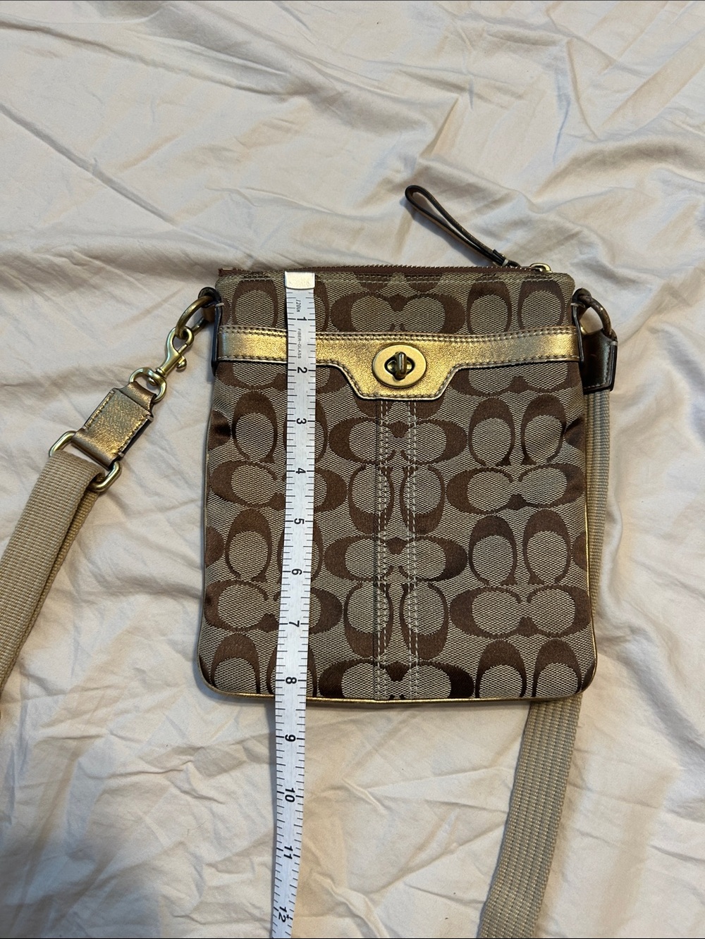 Coach Tan/Brown Signature Sateen Leather Crossbody Bag - Picture 9 of 11